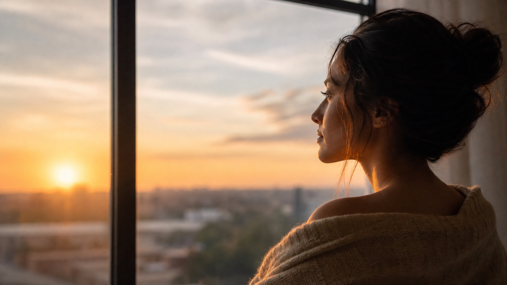 Contemplative woman silhouetted against soft window light representing reflection on toxic relationship dynamics